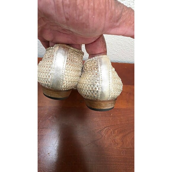 Vintage Sesto Meucci Women's Gold Woven Leather Loafers Low Wooden Heel Sie 6 - Picture 4 of 8